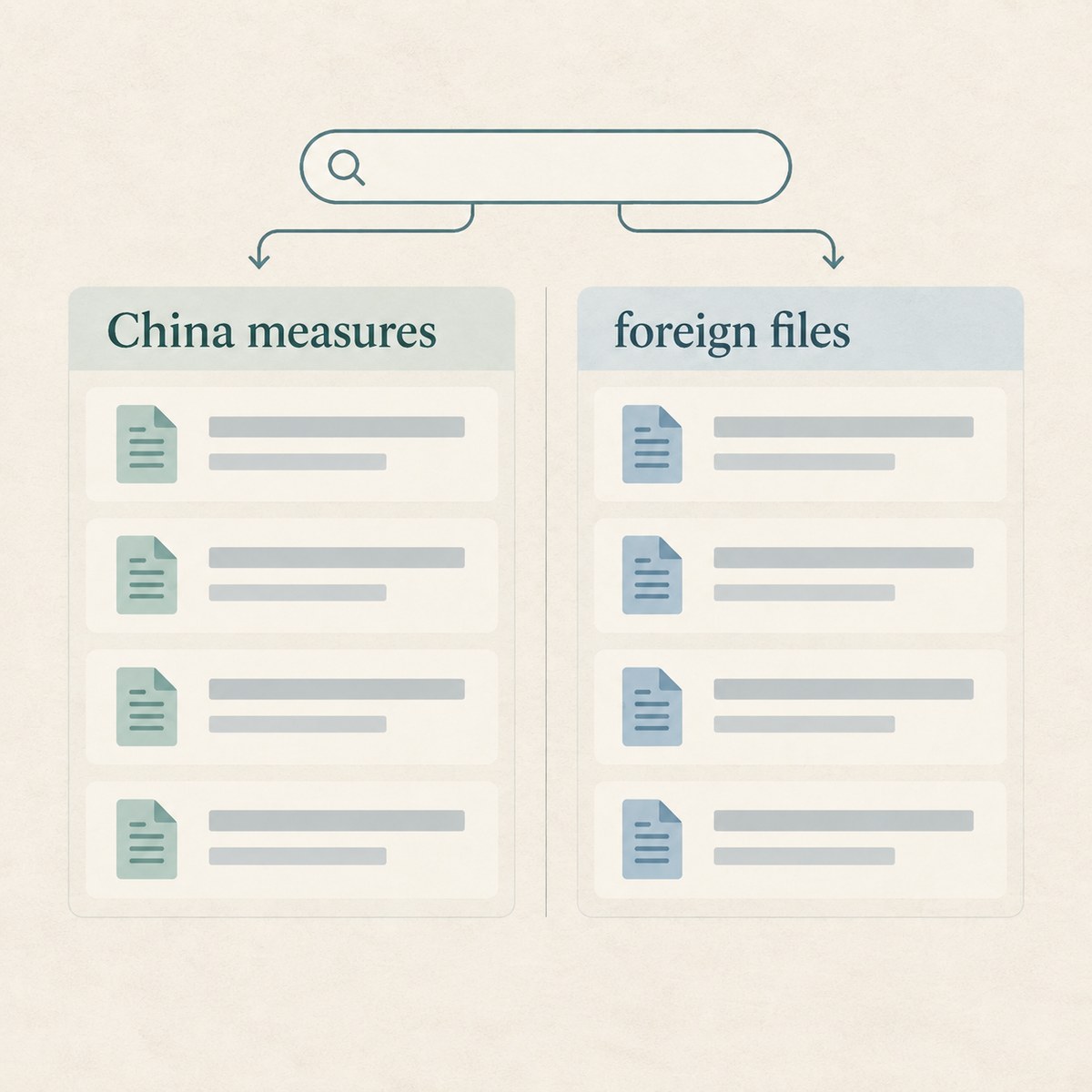 Schematic: China measures list results stay separate from official foreign-file results
